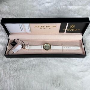 Akribos XXIV Diamond Dial Embellished Gold - Tone Watch New